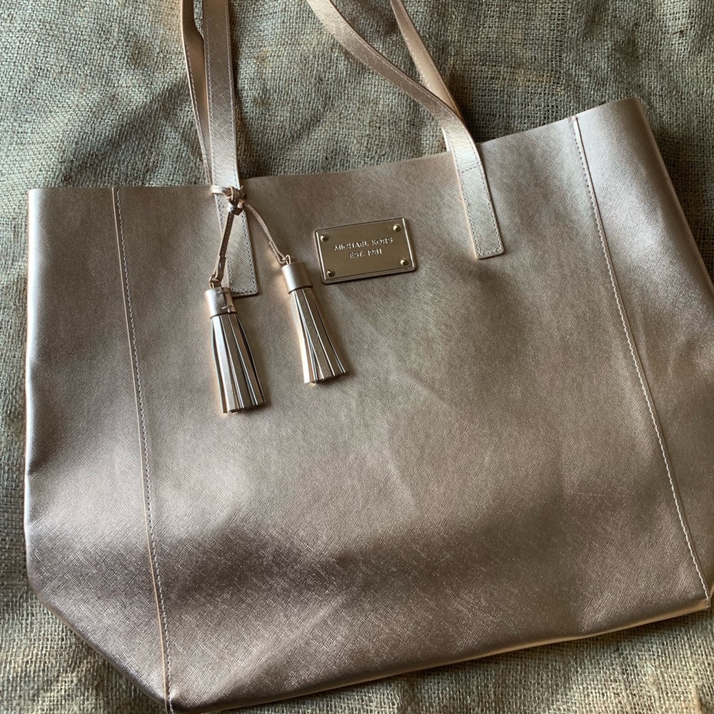 Michael Kors Rose Gold Saffiano Leather Tote with Tassels